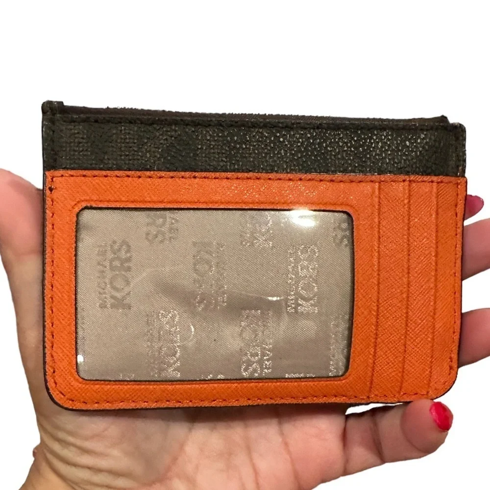 Michael Kors jet set key ring credit card signature brown MK ID case